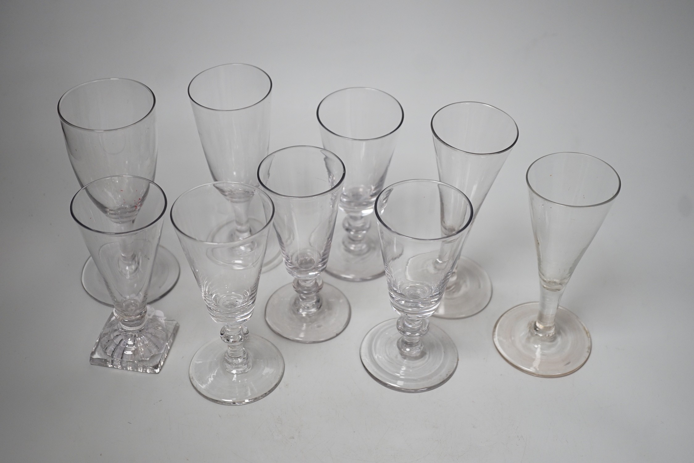 Nine various Georgian wine glasses. Tallest 15.5cm